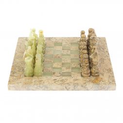 Каменные шахматы "Сувенирные" оникс, ракушечник доска 20х20 см