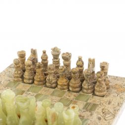 Каменные шахматы "Сувенирные" оникс, ракушечник доска 20х20 см