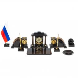 Письменный набор "Гербовый" из чёрного обсидиана