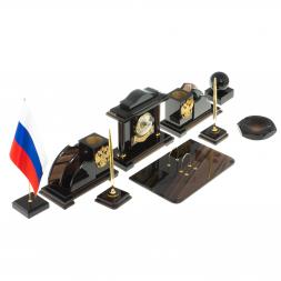 Письменный набор "Гербовый" из чёрного обсидиана