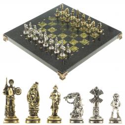 Шахматы "Дон Кихот" доска 28х28 см из камня змеевик