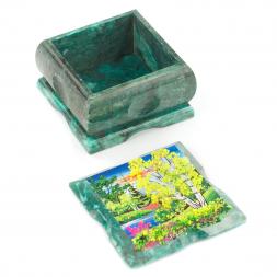 Шкатулка змеевик рисунок лето 10х10х6,5 см