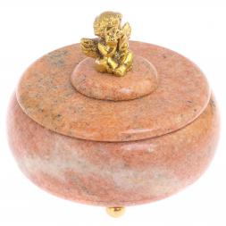 Шкатулка с декором из бронзы "Ангел" камень розовый мрамор