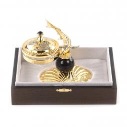 Икорница "Стерлядка на ракушке" камень обсидиан Златоуст