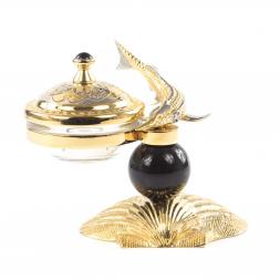 Икорница "Стерлядка на ракушке" камень обсидиан Златоуст