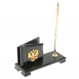 Визитница настольная с гербом РФ &amp;quot;Мини 3&amp;quot; камень змеевик