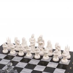 Шахматы "Средневековье" доска 40х40 см из серого мрамора и змеевика