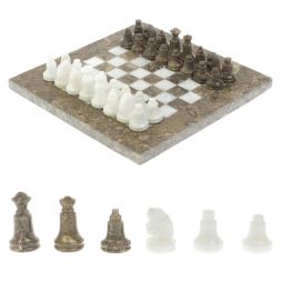 Шахматы "Сувенирные" белый мрамор, ракушечник доска 20х20 см