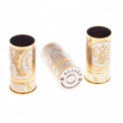 Набор стопок "Герб России" 3 шт в кожаном патронташе Златоуст