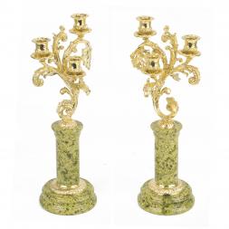 Каминные часы с подсвечниками "Кони на воле" бронза змеевик