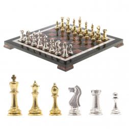 Шахматы из камня "Стаунтон" доска 40х40 см лемезит фигуры металл