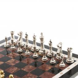 Шахматы из камня "Стаунтон" доска 40х40 см лемезит фигуры металл