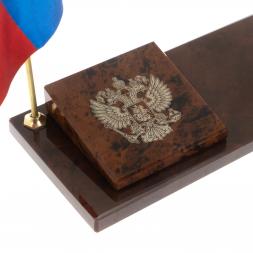 Флаг России с гербом РФ ручкой из коричневого обсидиана