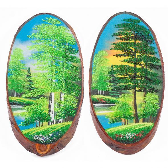 Панно на срезе дерева &amp;quot;Лето&amp;quot; вертикальное 30-35 см каменная крошка 112234