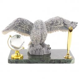 Подставка под ручку "Полярная сова" мрамолит змеевик