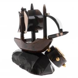 Настольные часы "Парусник" коричневый обсидиан