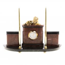 Письменный набор с визитницами "Лев" камень лемезит