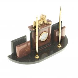 Письменный набор с визитницами "Лев" камень лемезит