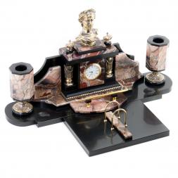 Настольный набор из яшмы и бронзы "Петр 1 Великий"