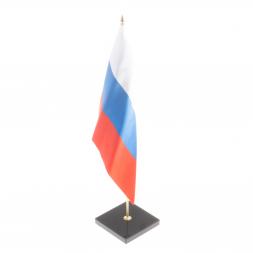 Флагшток настольный с флагом РФ из черного обсидиана