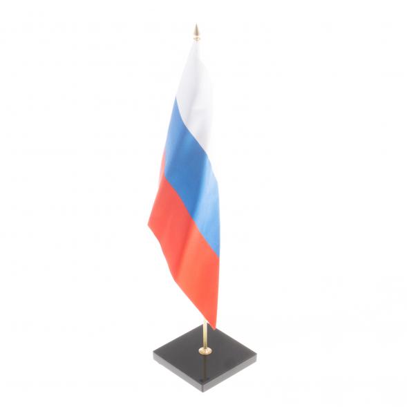 Флагшток настольный с флагом РФ из черного обсидиана 124383