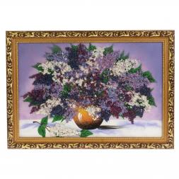 Картина из каменной крошки "Букет сирени" багет 40х60 см сиреневый фон