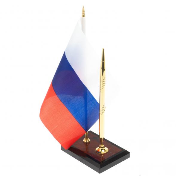 Подставка под ручку с флагом РФ из яшмы 10х7х25 см 127747