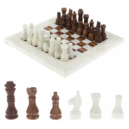 Каменные шахматы "Сувенирные" мрамор, оникс доска 20х20 см