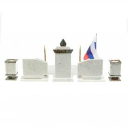 Письменный прибор с гербом и флагом России камень мрамор, офиокальцит