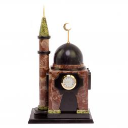 Часы "Мечеть" из камня лемезит, долерит, змеевик