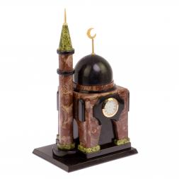 Часы "Мечеть" из камня лемезит, долерит, змеевик