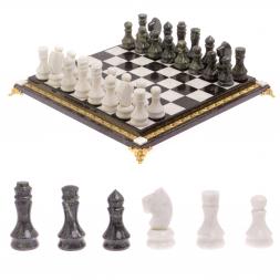 Шахматы "Вензеля" доска 42х42 см из мрамора и змеевика