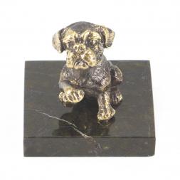 Статуэтка "Собачка средняя №4"из бронзы и змеевика