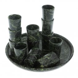 Водочный набор 12 стопок на подносе из змеевика