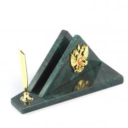 Визитница настольная с гербом России из змеевика