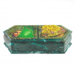 Шкатулка с двумя отделениями "Хозяйка медной горы с осенним пейзажем" 29,5х12х8 см