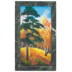 Картина из камня "Осенний пейзаж" рамка змеевик 23х13 см