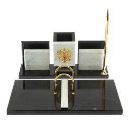 Письменный набор "Менеджер" из мрамора и змеевика с гербом РФ