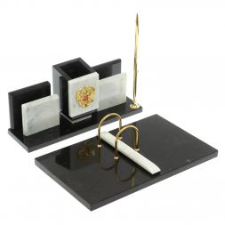 Письменный набор "Менеджер" из мрамора и змеевика с гербом РФ