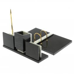 Письменный набор "Менеджер" из мрамора и змеевика с гербом РФ