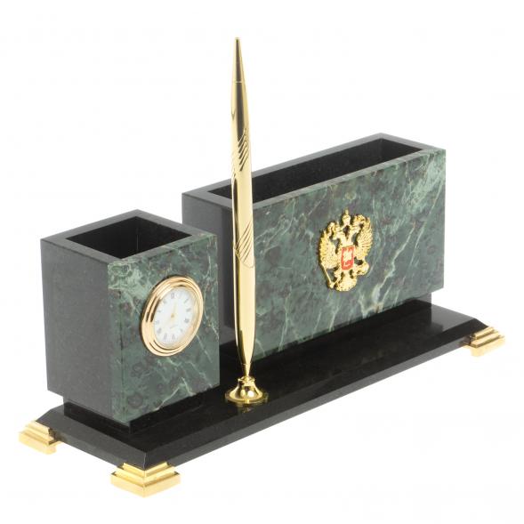 Письменный мини-набор &amp;quot;Герб России&amp;quot; из нефрита и долерита 127509