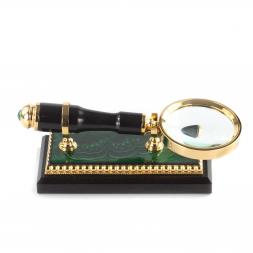 Лупа на подставке из малахита в подарочной коробке