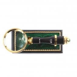 Лупа на подставке из малахита в подарочной коробке