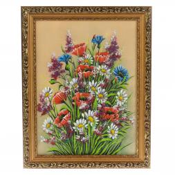 Картина из каменной крошки "Полевые цветы" багет 30х40 см желтый фон