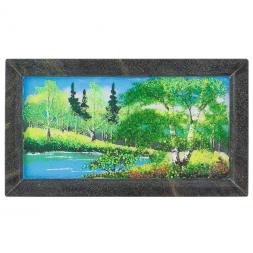Картина из камня "Летний пейзаж" рамка змеевик 23х13 см