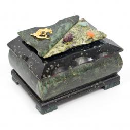 Шкатулка прямоугольная средняя камень змеевик 13,5х10х9,5 см