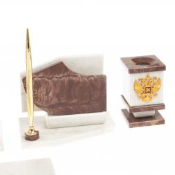 Письменный прибор мрамор лемезит с гербом и флагом России