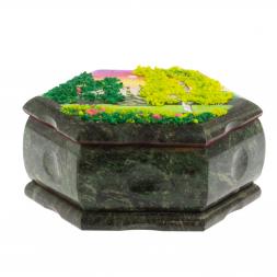 Шкатулка шестигранная с рисунком &amp;quot;Летний пейзаж&amp;quot; 14х12,5х7 см змеевик