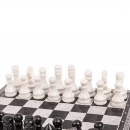 Шахматы с гравировкой "Греческий орнамент" мрамор гранит доска 40х40см