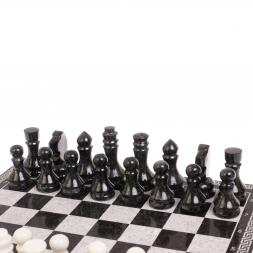 Шахматы с гравировкой "Греческий орнамент" мрамор гранит доска 40х40см